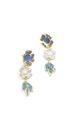 Metal Çiçek Küpe - Turkuaz