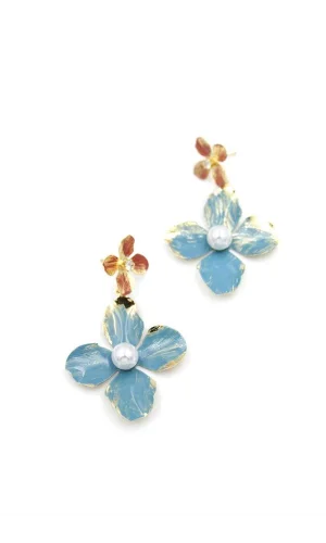 Metal Çiçek Küpe - Turkuaz