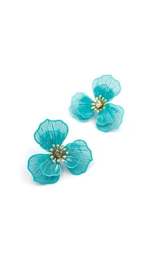 Metal Çiçek Küpe - Turkuaz
