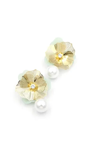 Metal Çiçek Küpe - Yeşil