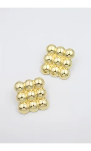 Metal Kare Küpe - Altın