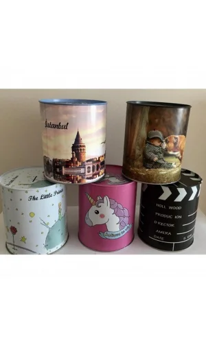 Metal Kumbara Resimli Tekli 13x14 Cm 1 Adet Royaleks-6009