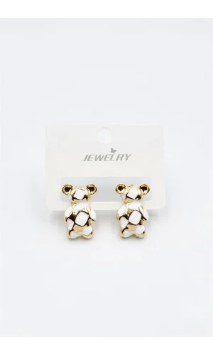 Mineli Ayıcık Küpe - Beyaz