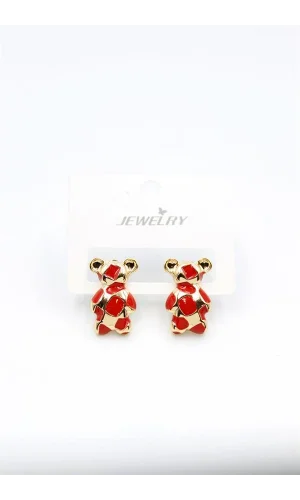 Mineli Ayıcık Küpe - Kırmızı