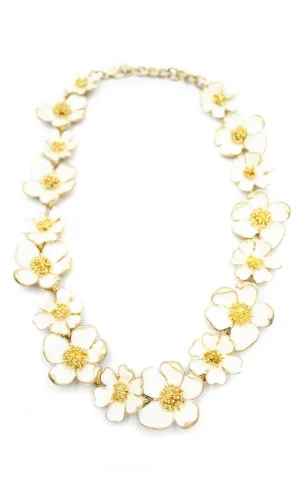 Mineli Çiçek Kolye - Krem