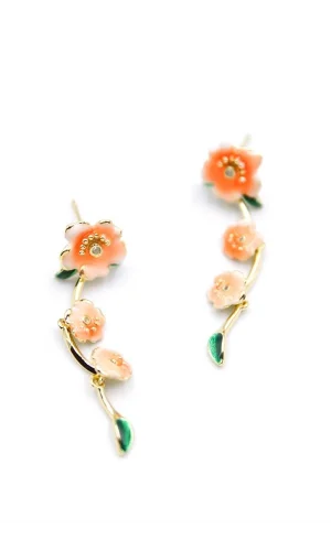 Mineli Çiçek Küpe - Turuncu