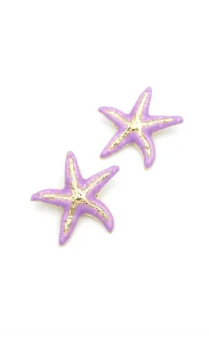 Mineli Deniz Yıldızı Küpe - Mor