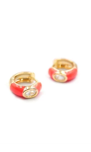 Mineli Halka Küpe - Kırmızı