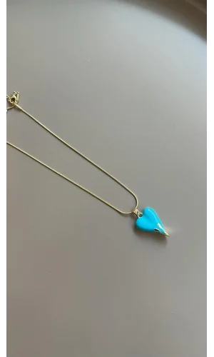 Mineli Kalp Kolye - Mavi