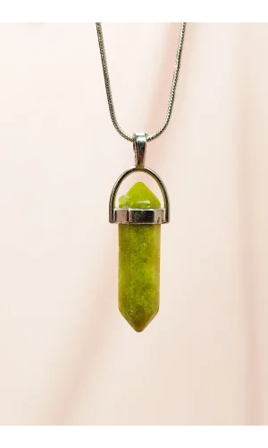 Moldavit Doğal Taşı Zincirli El Yapımı Tasarımlı Kolye Uç: 3,5 cm Zincir: 20 cm Kutulu