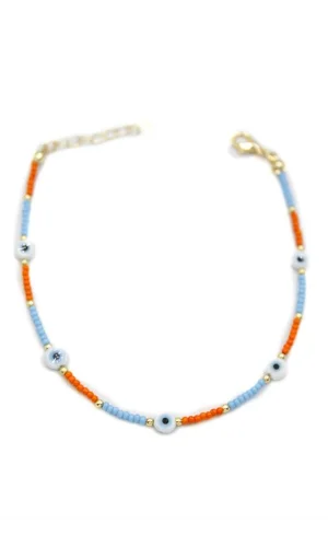 Nazar Boncuklu  Halhal - Beyaz