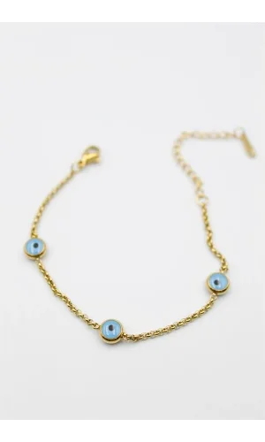 Nazarlı Zincir Çelik Bileklik - Altın