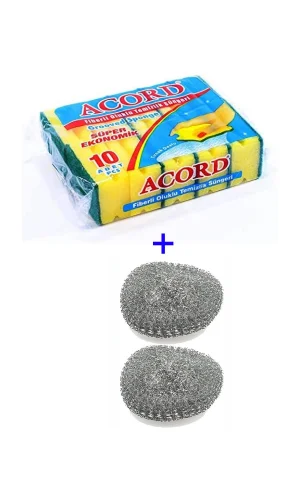 Oluklu Bulaşık Süngeri Ekonomik Paket 10 Adet Kolay Temizlik 2 Adet Bulaşık Teli Hediye