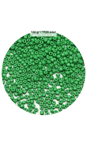 Opak Yeşil Renk 4 mm Yaklaşık 1100 adet / 100 gram Cam Boncuk Oya Yazma Bileklik ve Kolye