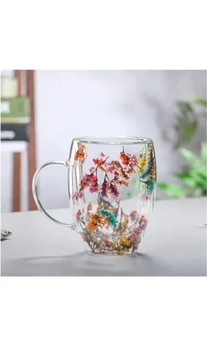 Organik Çiçekli Borosilikat Bardak 350 Ml. Royaleks-BRD-150 BH