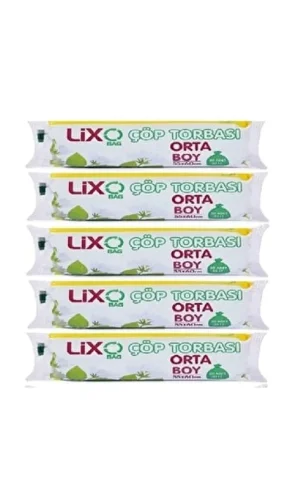 Orta Boy Çöp Torbası 55 x 60 cm 20 Li Rulo x 5 Paket = 100 Adet (Mavi)