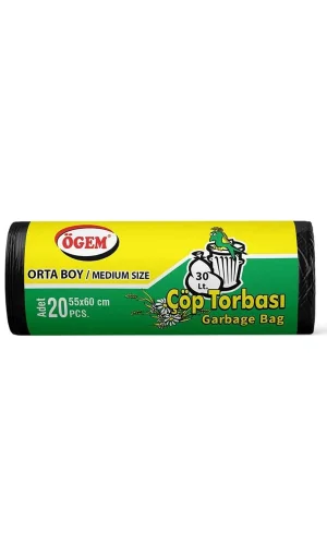 Orta Boy Çöp Torbası 55 x 60 cm 20 Li Rulo x 5 Paket = 100 Adet (Siyah)