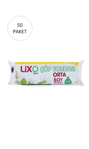 Orta Boy Çöp Torbası 55 x 60 cm 20 Li Rulo x 50 Paket = 1.000 Adet (Mavi)
