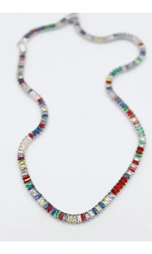 Orta Boy Renkli Su Yolu Kolye - Gümüş