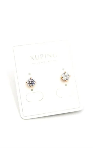 Orta Boy Tek Taş Küpe - Altın