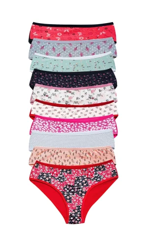 Pamuklu Geniş Kenarlı Likralı Desenli Bato Kadın Külot 10lu paket