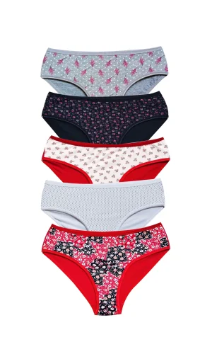 Pamuklu Geniş Kenarlı Likralı Desenli Bato Kadın Külot 5li Paket Set 1