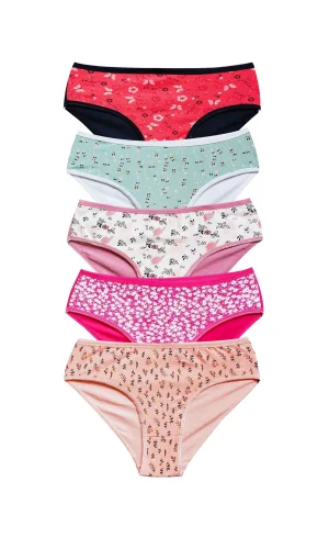 Pamuklu Geniş Kenarlı Likralı Desenli Bato Kadın Külot 5li Paket Set 2