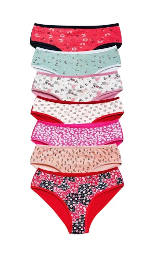 Pamuklu Geniş Kenarlı Likralı Desenli Bato Kadın Külot 7li Paket