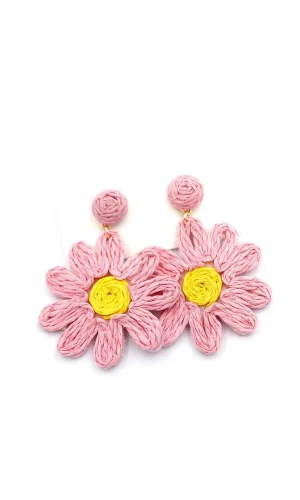 Papatya Hasır Küpe - Pembe