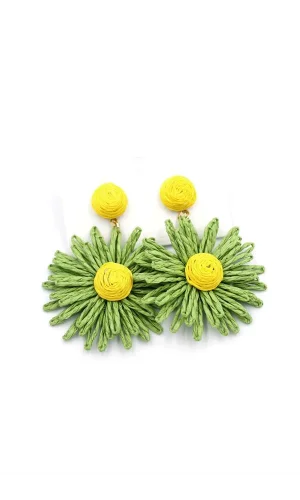 Papatya Hasır Küpe - Yeşil