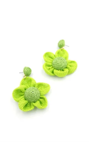 Papatya Hasır Küpe - Yeşil