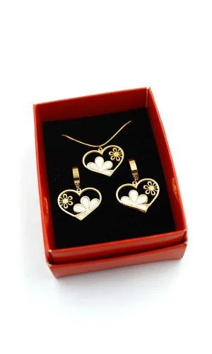 Papatya Kalp Set Kolye - Altın