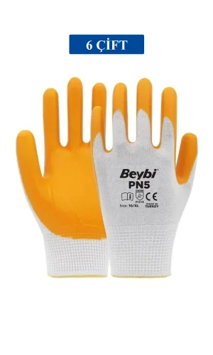 Pn5 Sarı Iş Eldiveni Polyester No:10 Örme Nitril Beybi Royaleks Group - 6 Çift