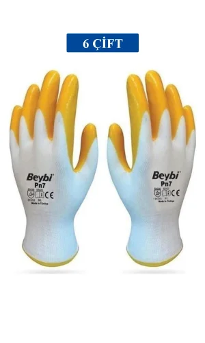 Pn7 Sarı Iş Eldiveni Polyester Örme Nitril Beybi No:10 Royaleks Group - 6 Çift