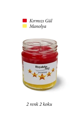 Premium Seri 2 Renk 2 Koku Sarı Kırmızı Beş Yıldız Kavanoz Mum 210 cc - RYL