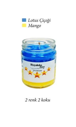 Premium Seri 2 Renk 2 Koku Sarı Lacivert Beş Yıldız Kavanoz Mum 210 cc - RYL