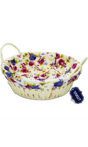 Renkli Bezli Yuvarlak Ekmek Sepeti Hasır Royaleks-8820