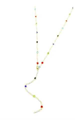 Renkli Taşlı Y Kolye - Altın