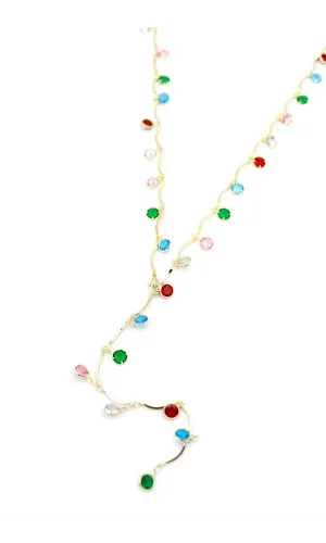 Renkli Taşlı Y Kolye - Altın