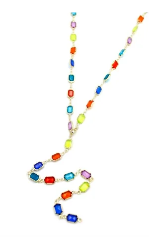 Renkli Taşlı Y Kolye - Altın