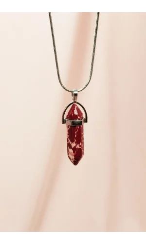 Rodokrozit Doğal Taşı Zincirli El Yapımı Tasarımlı Kolye Uç: 3,5 cm Zincir: 20 cm Kutulu