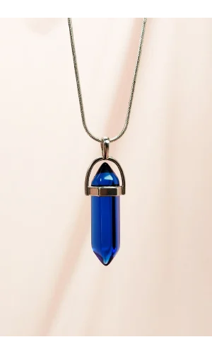 Safir Doğal Taşı Zincirli El Yapımı Tasarımlı Kolye Uç: 3,5 cm Zincir: 20 cm Kutulu