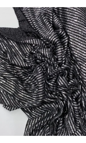 Sakallı Çizgili Pullu Kumaş  Pullu Payet Kumaş Abiye Nişan Düğün Siyah