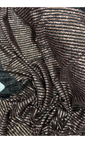 Sakallı Çizgili Pullu Kumaş  Pullu Payet Kumaş Abiye Nişan Düğün Siyah Bakır