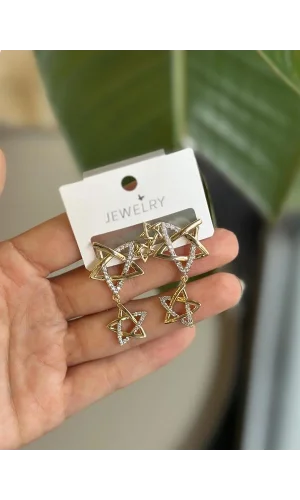 Sallantılı Yıldız Küpe - Altın