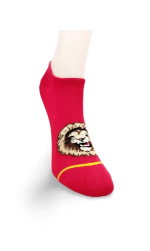 Sarı Kırmızı Aslan Desenli Sportif Unisex  Kısa Bilek Çorap Yazlık 1 Çift