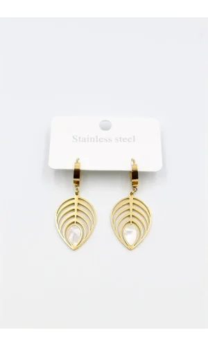 Sedef Yaprak Küpe - Altın