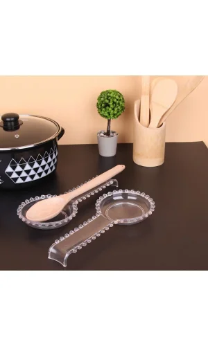 Şeffaf Plastik Boncuklu Kelepçe Kaşık Çırpıcı Altlığı 28 Cm Royaleks
