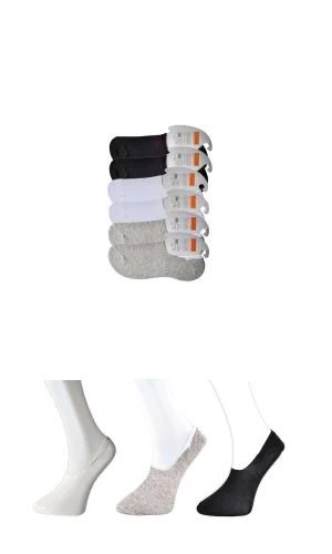 Siyah Gri ve Beyaz Erkek Babet Çorap 6 çift
