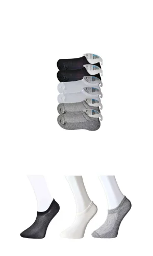 Siyah Gri ve Beyaz Erkek Görünmez Çorap 6 çift